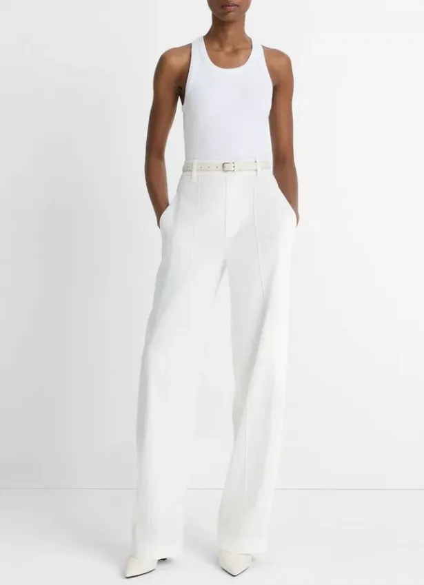 High Rise Pull On Linen Pant Off White