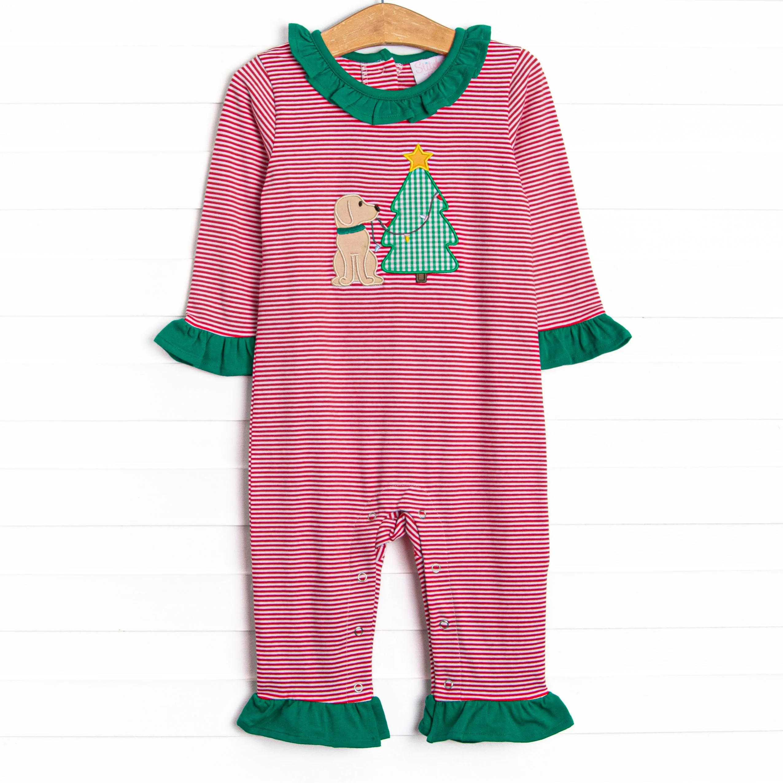 Holiday Helper Applique Ruffle Romper, Red