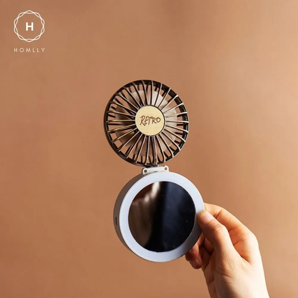 Homlly Retro Portable LED Mirror Lanyard Fan