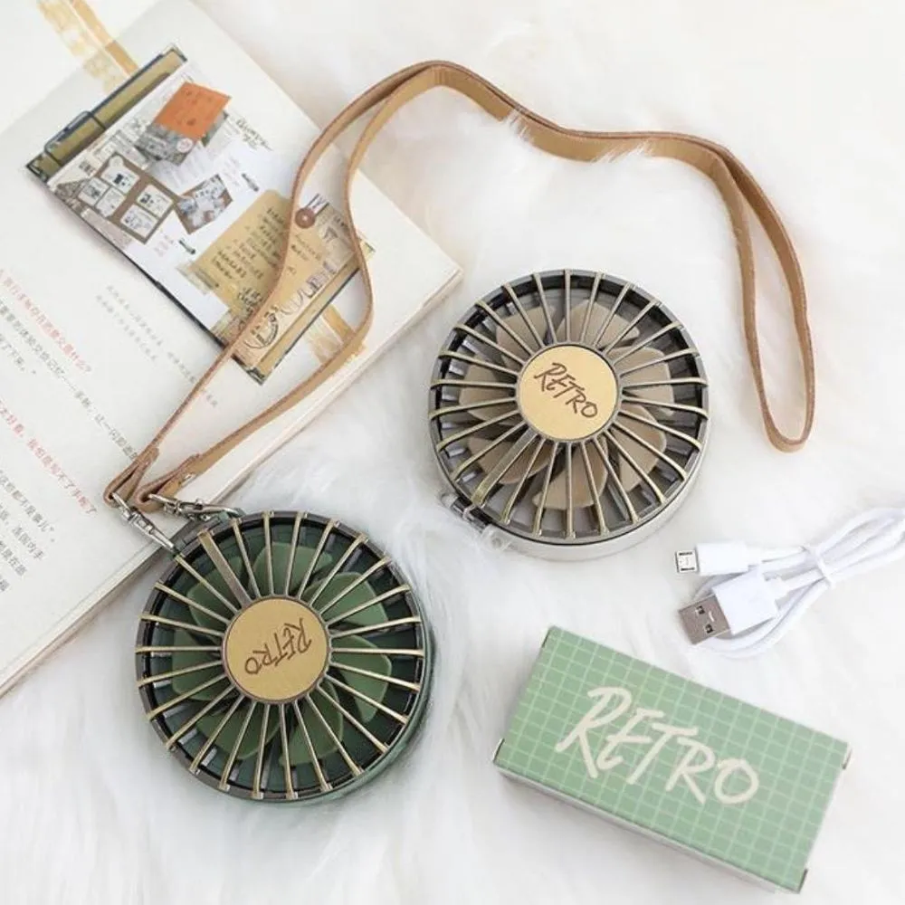 Homlly Retro Portable LED Mirror Lanyard Fan