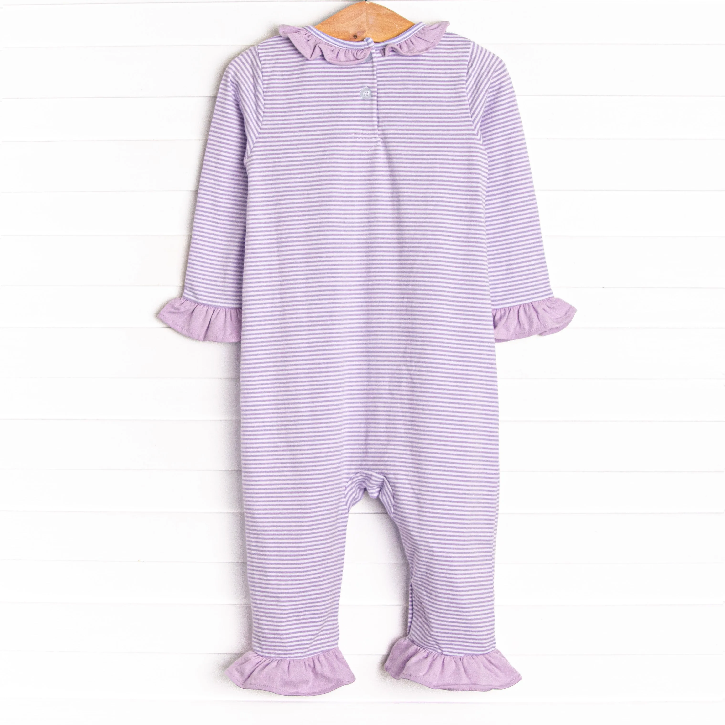 Horsin' Around Applique Romper, Purple Stripe