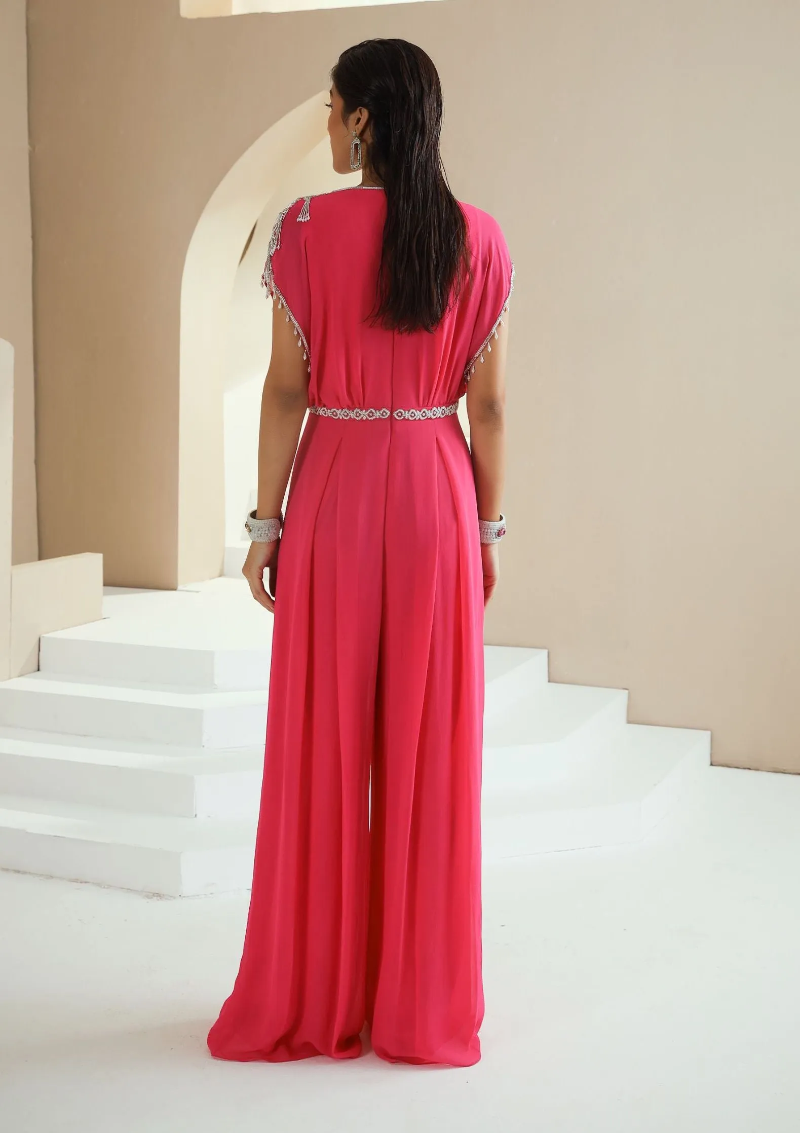 Hot Pink Draped Jumpsuit
