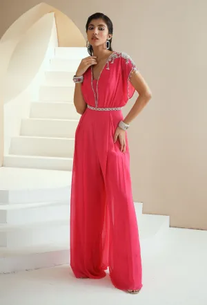 Hot Pink Draped Jumpsuit