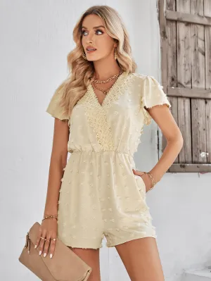 Houston Lace Neck Pop Romper - Apricot