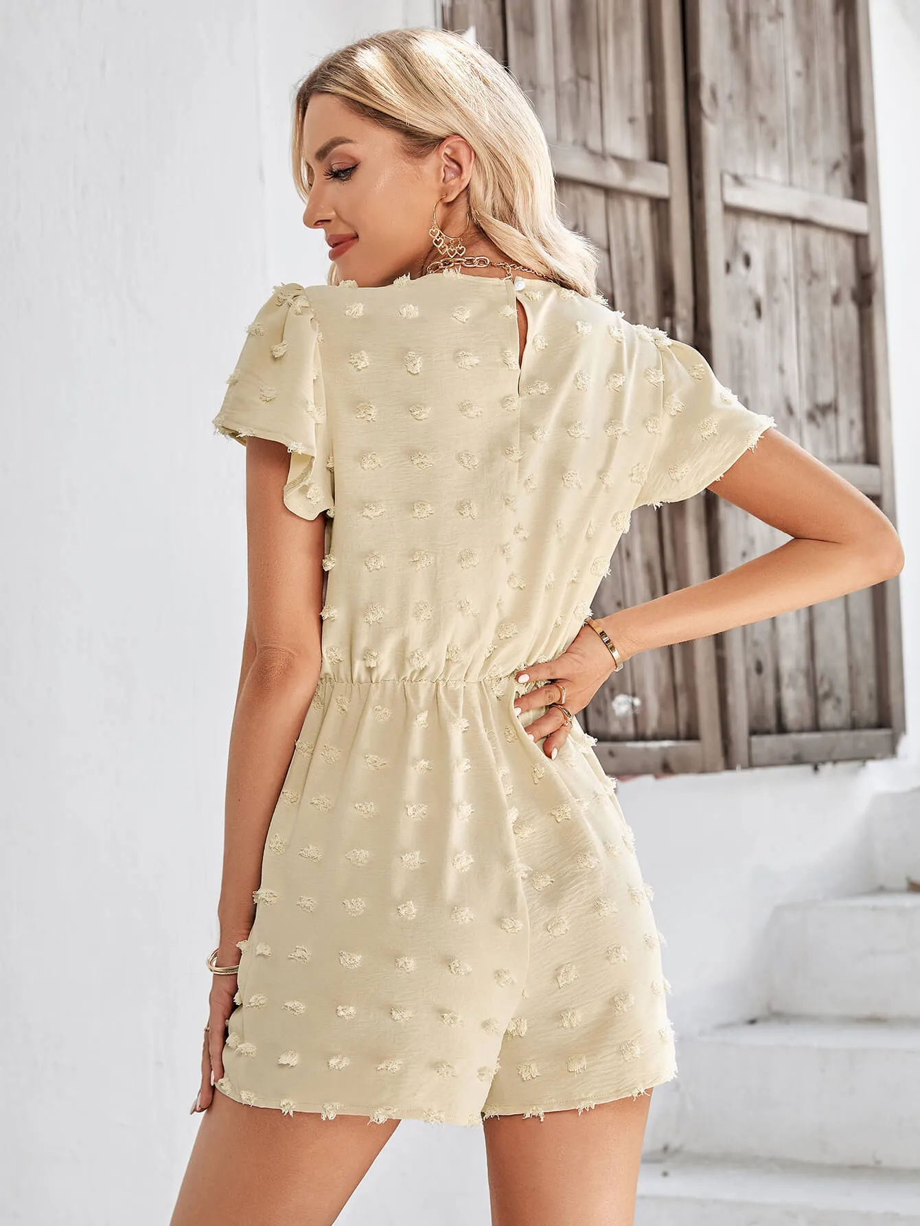 Houston Lace Neck Pop Romper - Apricot