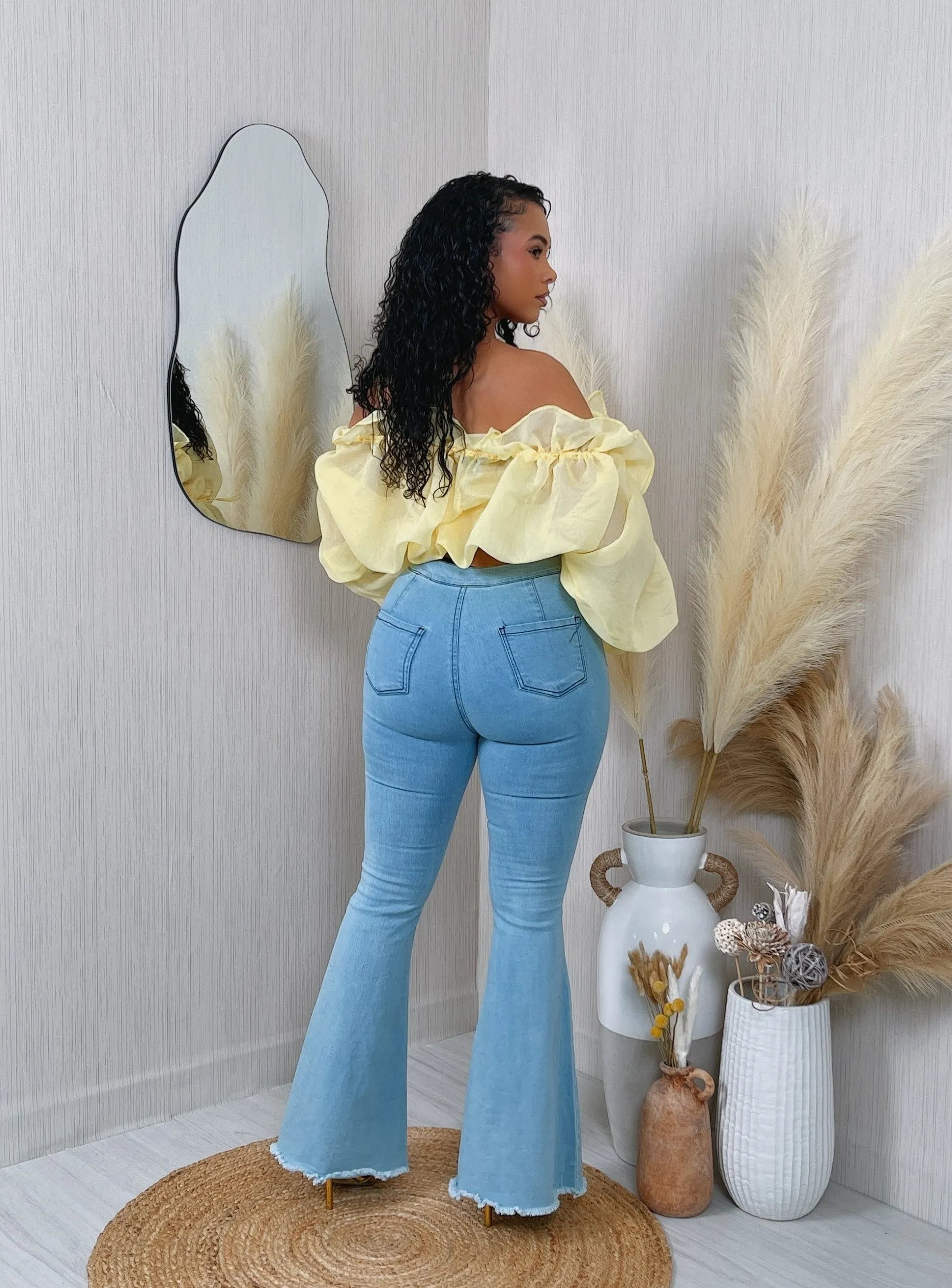 HT2143P - TUBE BANDEAU & OFF SHOULDER RUFFLE CROP BLOUSE SET