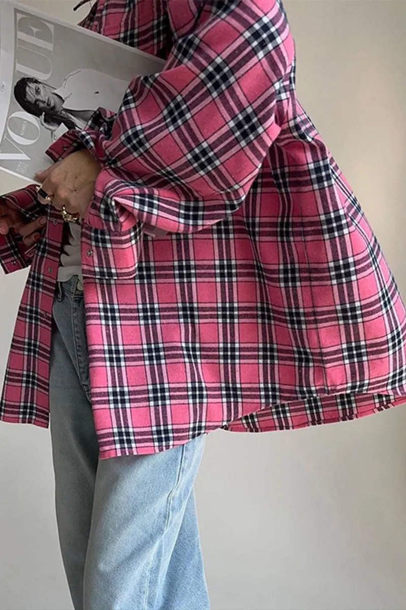 HUR1373 Plaid Flannel Shirt Top