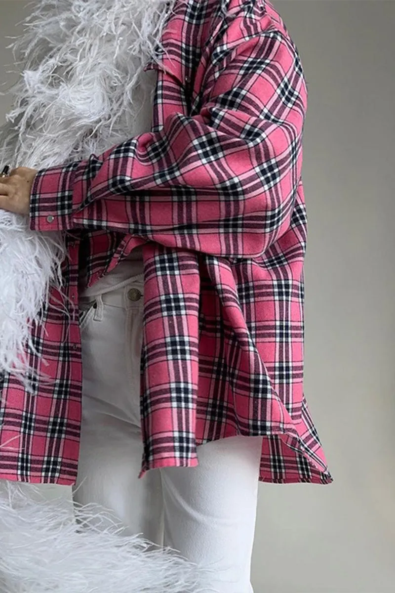 HUR1373 Plaid Flannel Shirt Top
