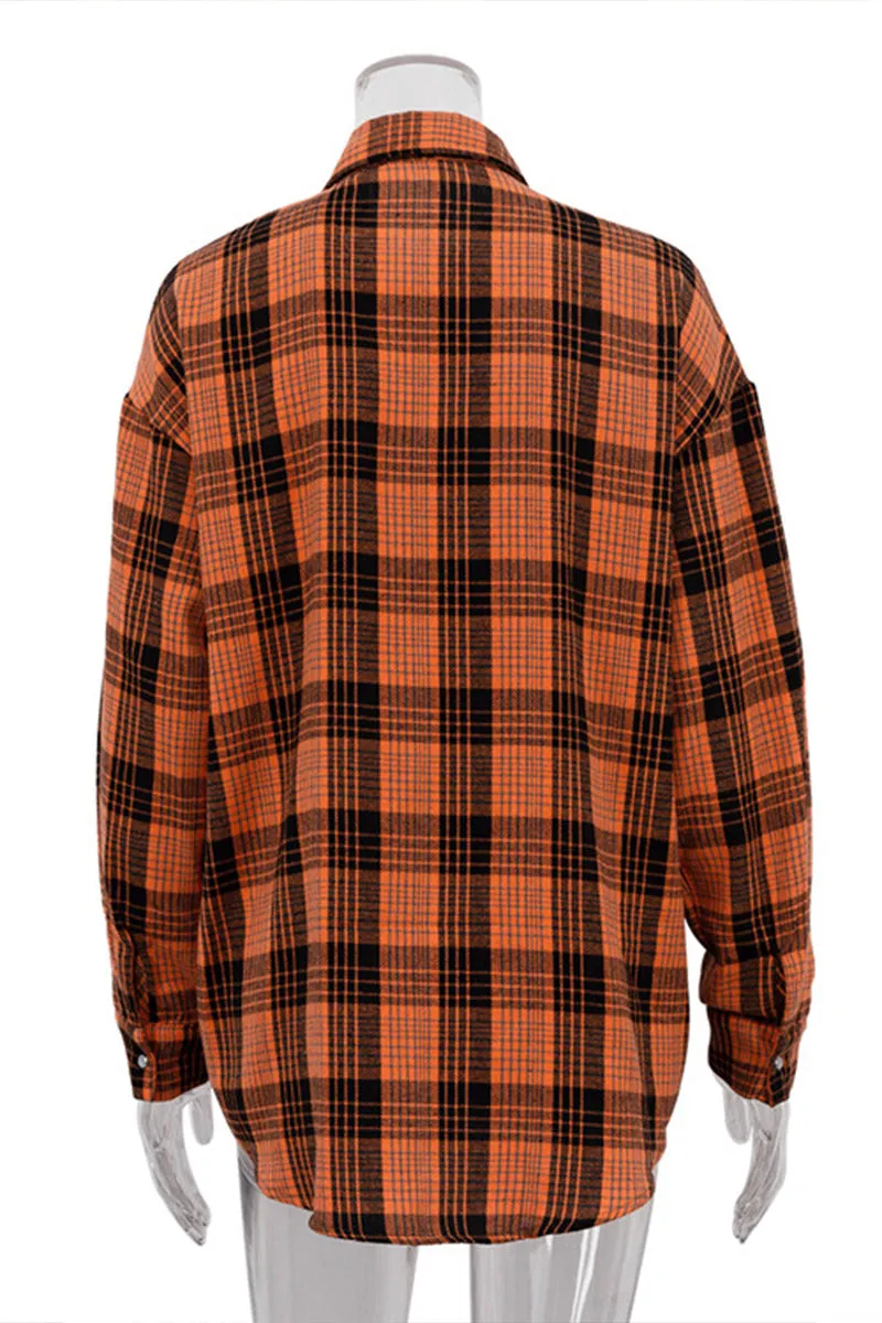 HUR1373 Plaid Flannel Shirt Top