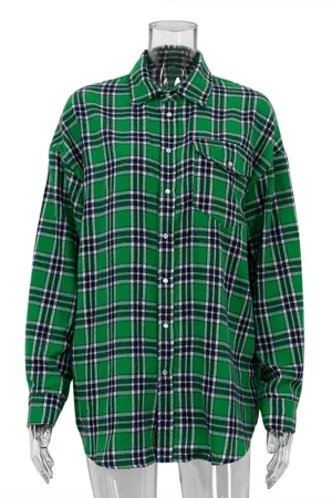 HUR1373 Plaid Flannel Shirt Top