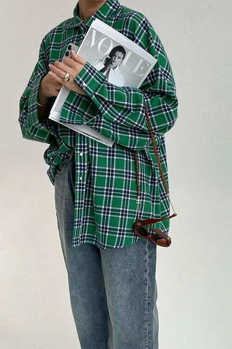 HUR1373 Plaid Flannel Shirt Top