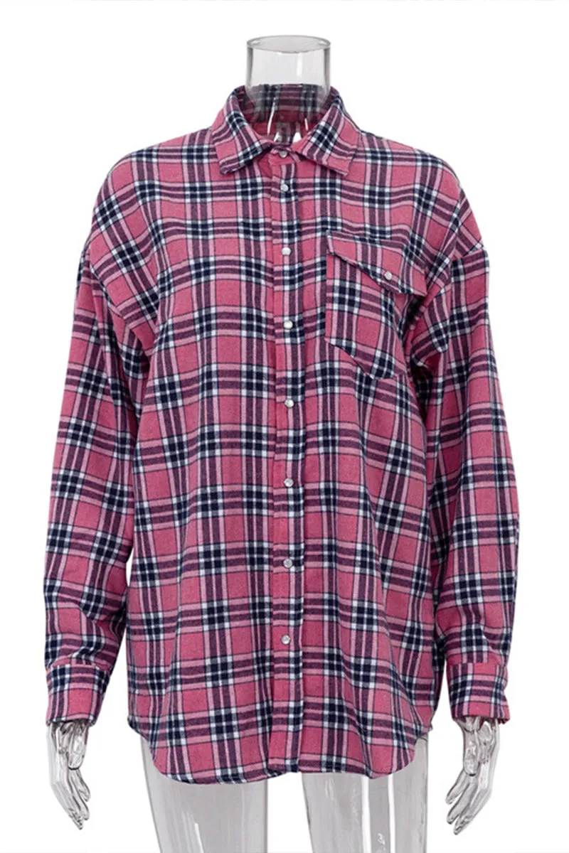 HUR1373 Plaid Flannel Shirt Top