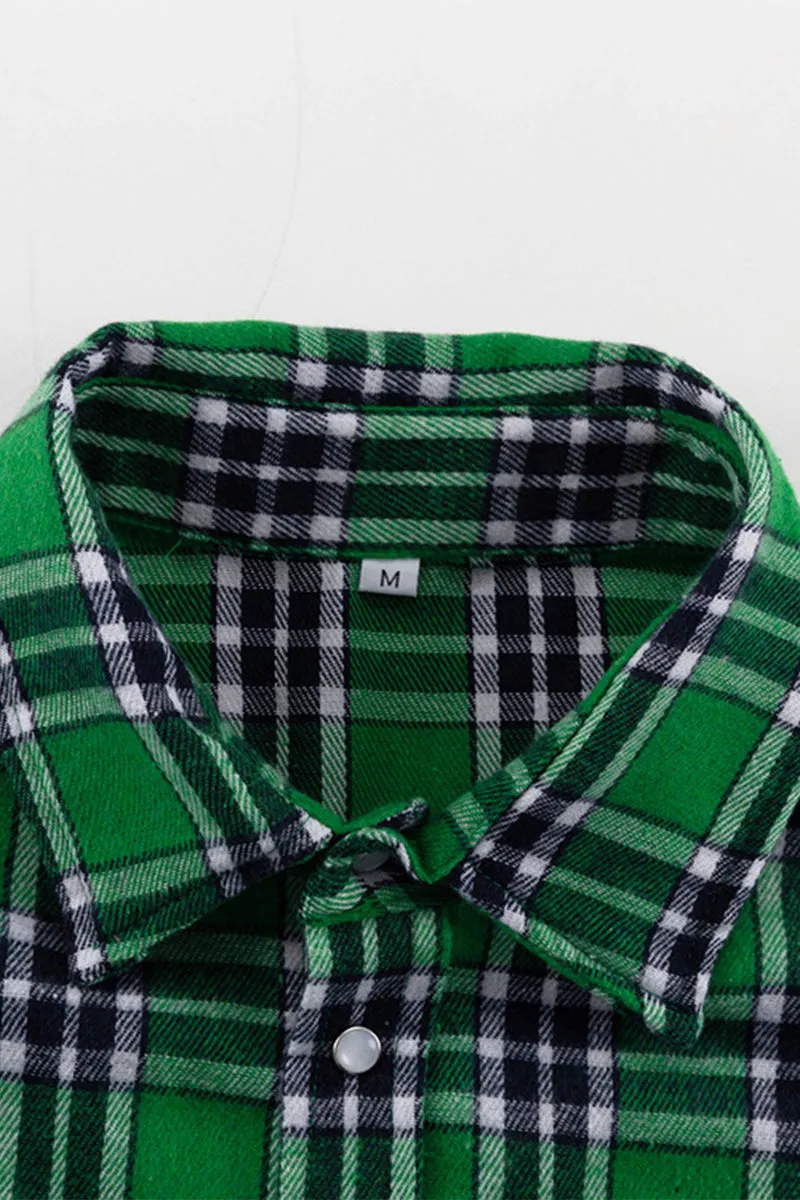 HUR1373 Plaid Flannel Shirt Top