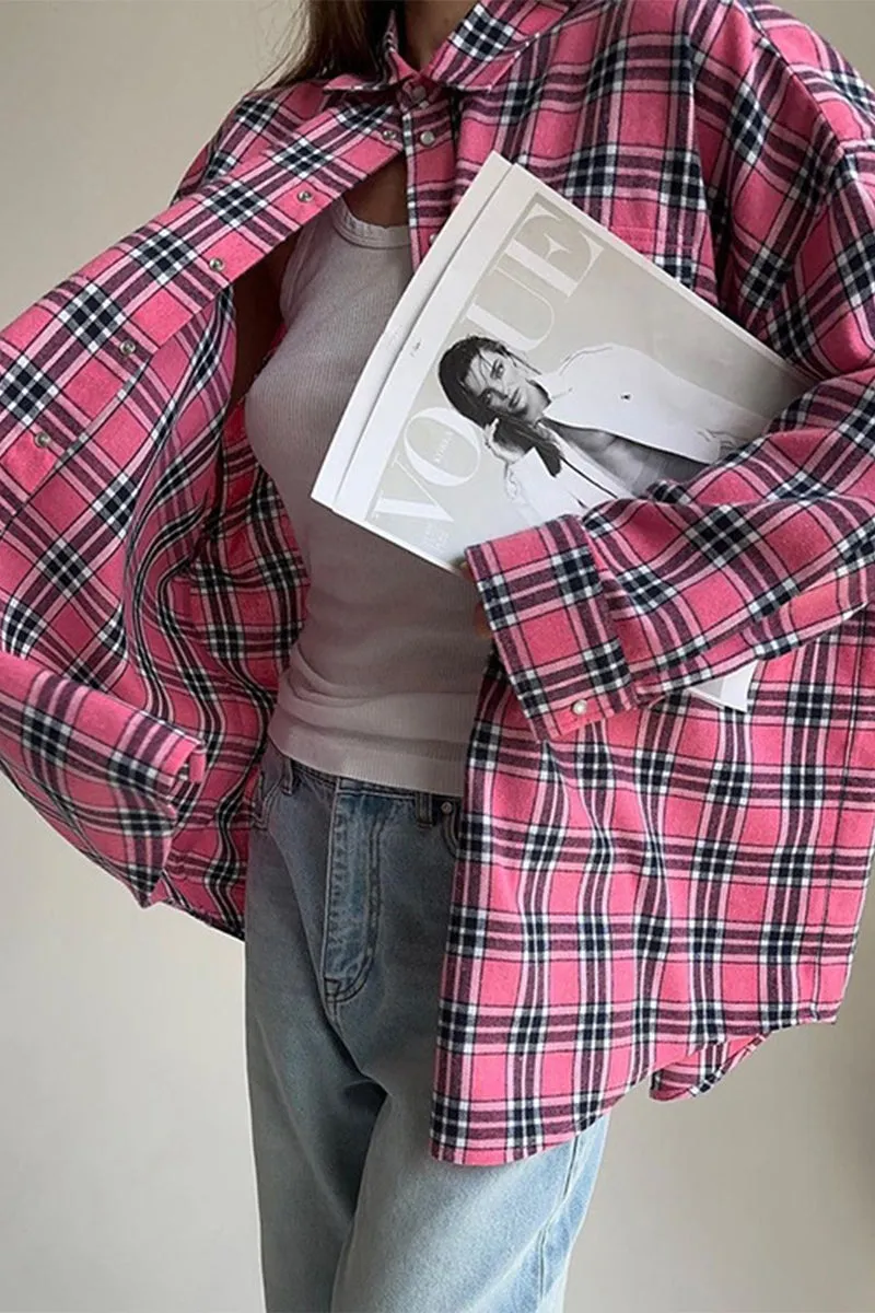HUR1373 Plaid Flannel Shirt Top