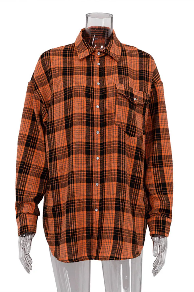 HUR1373 Plaid Flannel Shirt Top