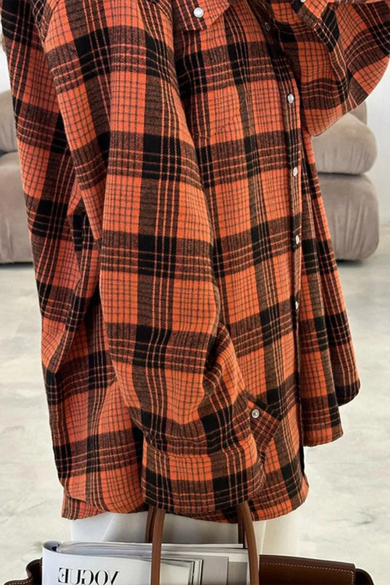 HUR1373 Plaid Flannel Shirt Top