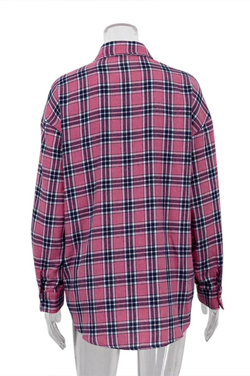 HUR1373 Plaid Flannel Shirt Top