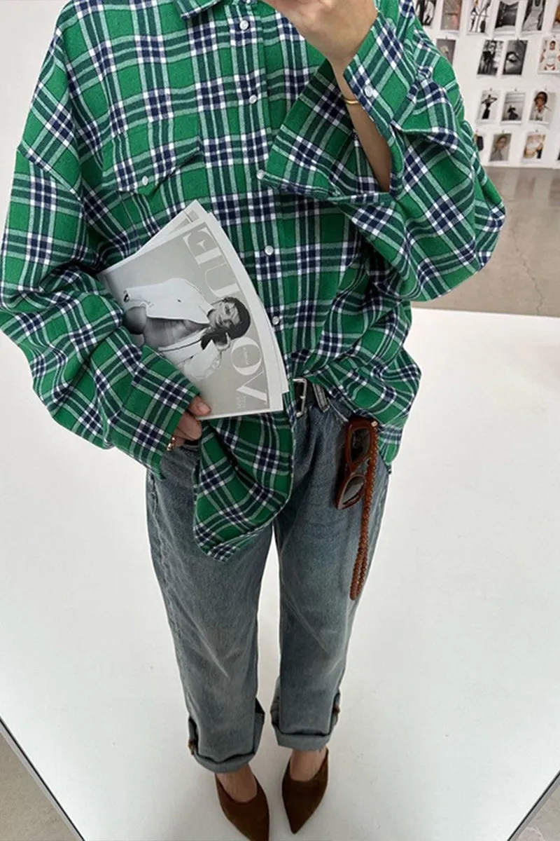 HUR1373 Plaid Flannel Shirt Top