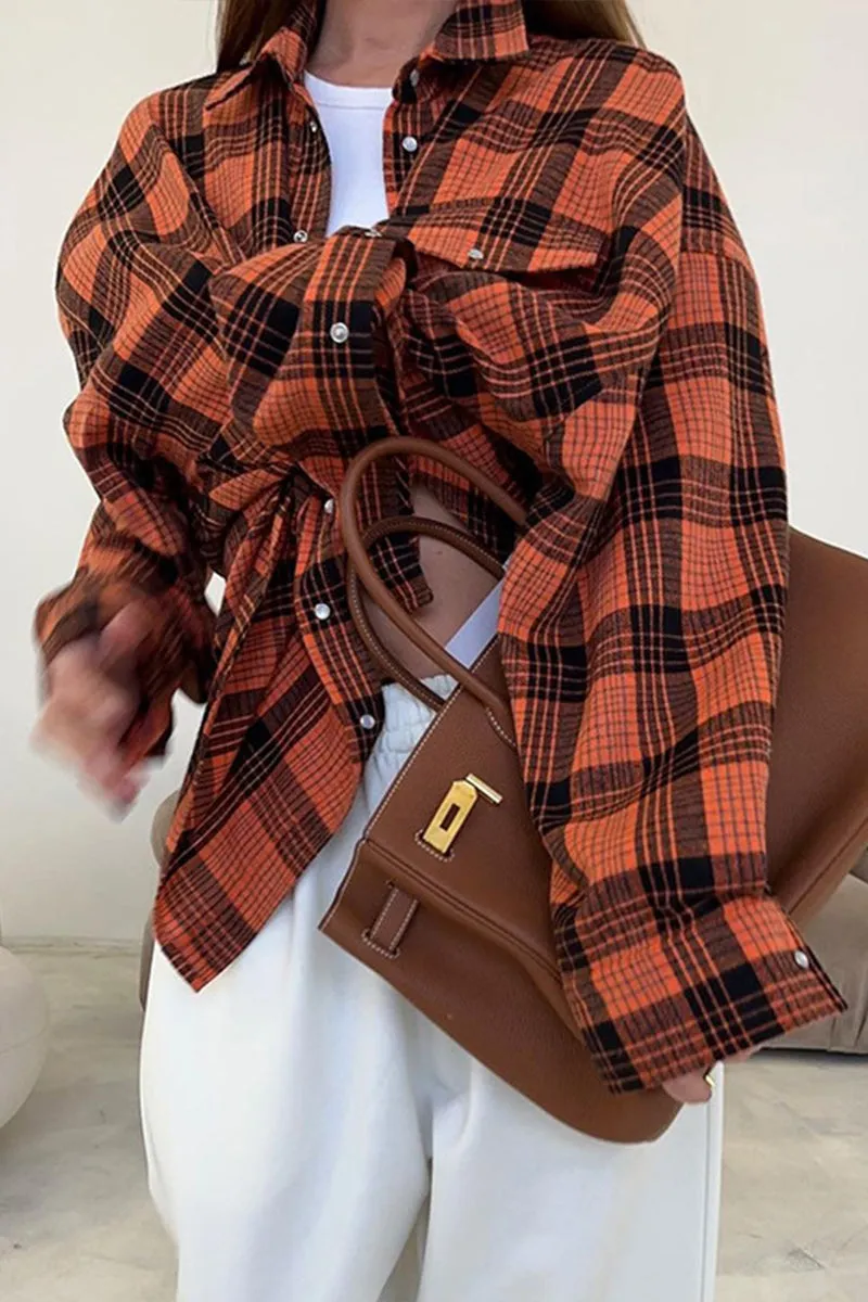 HUR1373 Plaid Flannel Shirt Top