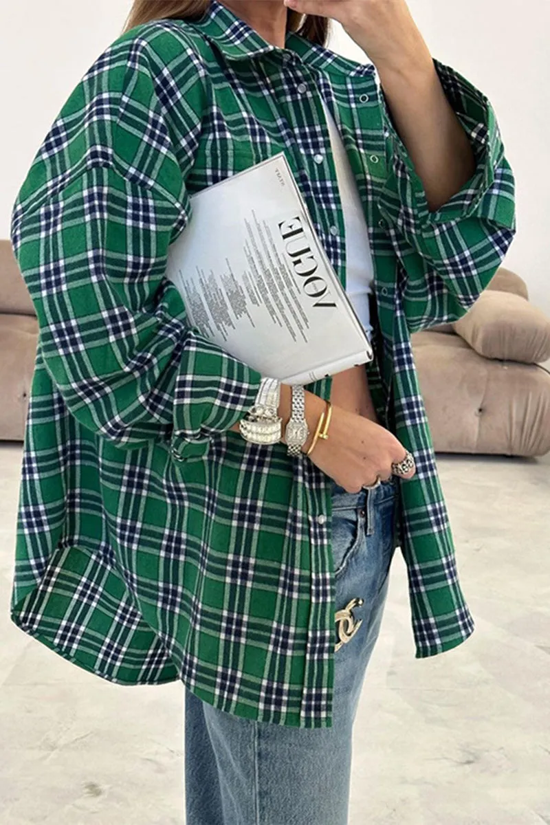 HUR1373 Plaid Flannel Shirt Top