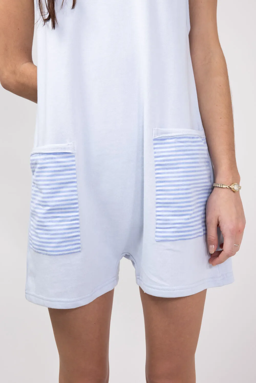 Illa Illa Striped Patch Romper for Women in Light Blue | IM8061-LIGHTBLUE