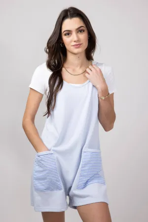 Illa Illa Striped Patch Romper for Women in Light Blue | IM8061-LIGHTBLUE