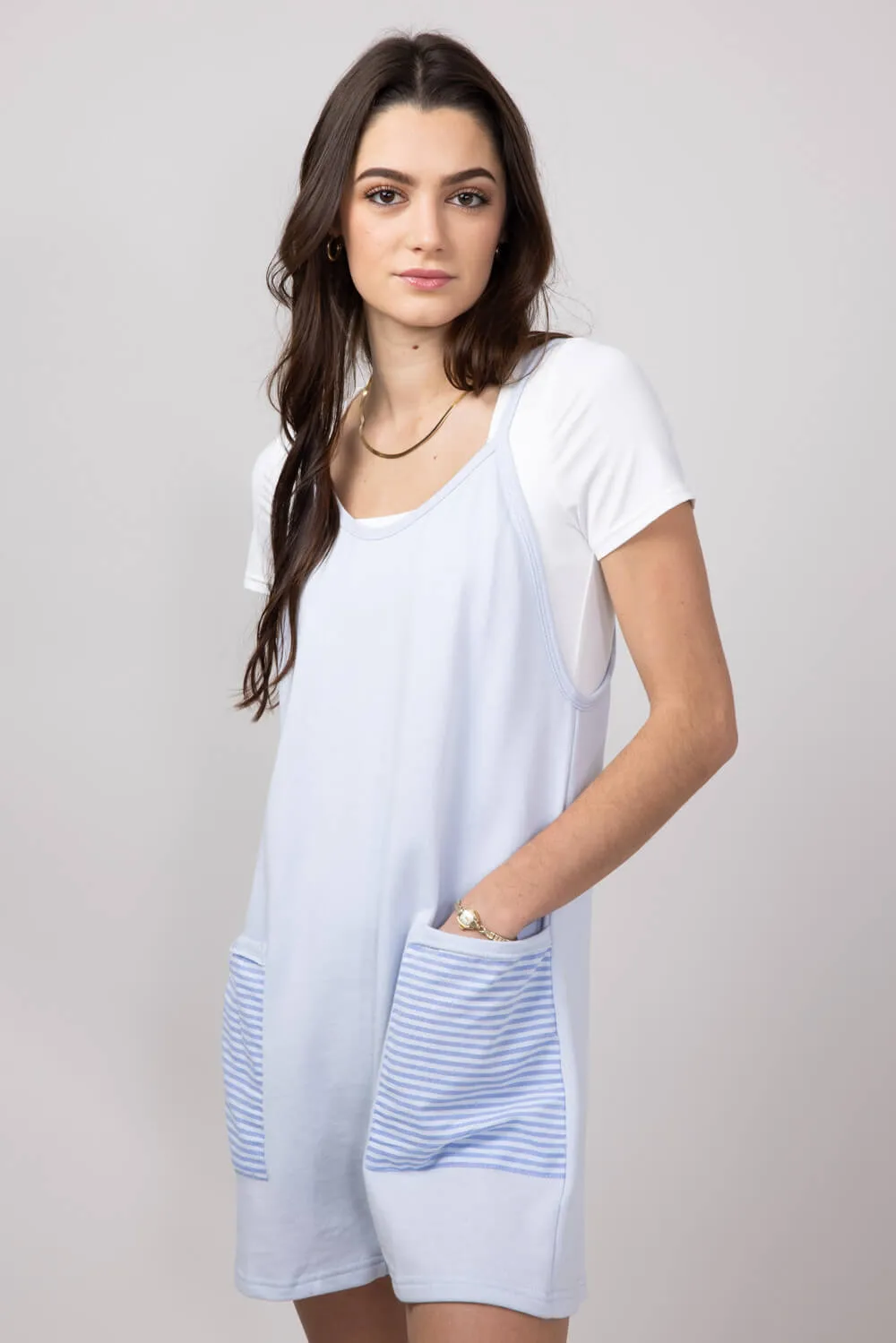 Illa Illa Striped Patch Romper for Women in Light Blue | IM8061-LIGHTBLUE