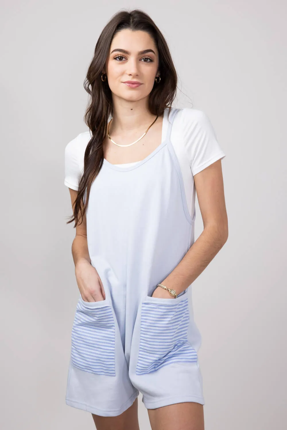 Illa Illa Striped Patch Romper for Women in Light Blue | IM8061-LIGHTBLUE