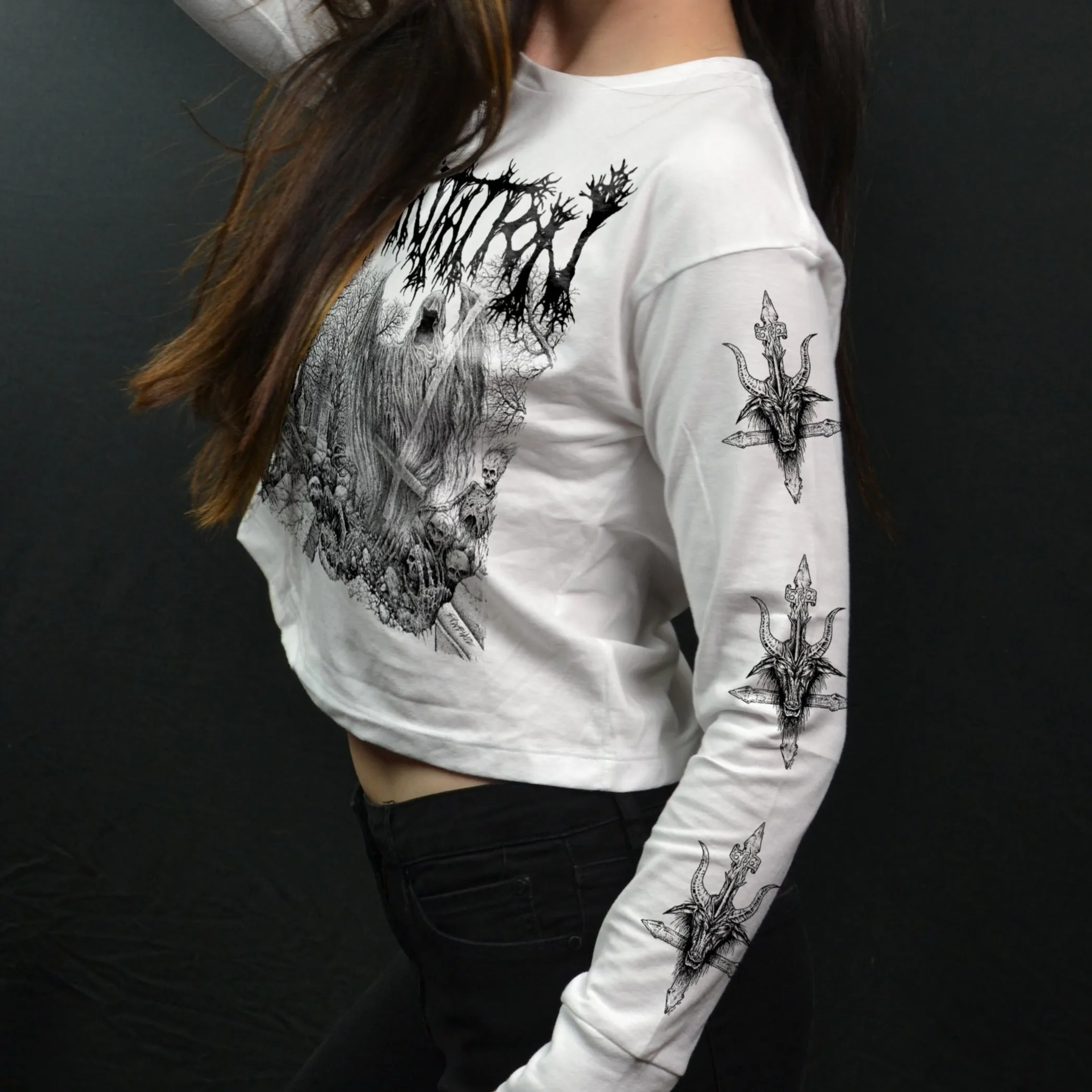 INCANTATION - Rotting Spiritual Embodiment (WHITE Long Sleeve Crop)