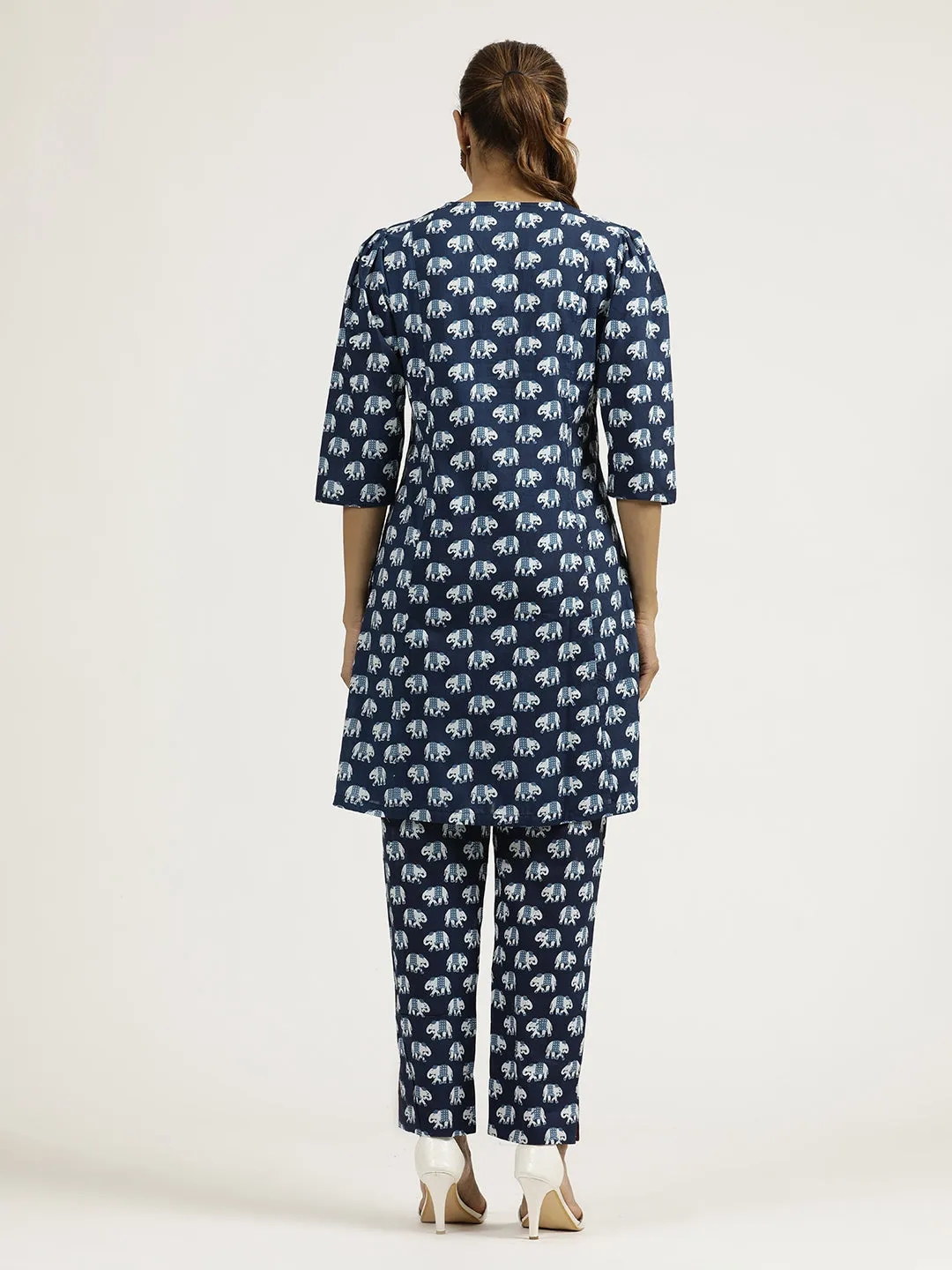 Indigo Blue Elephant Printed Kurta Set