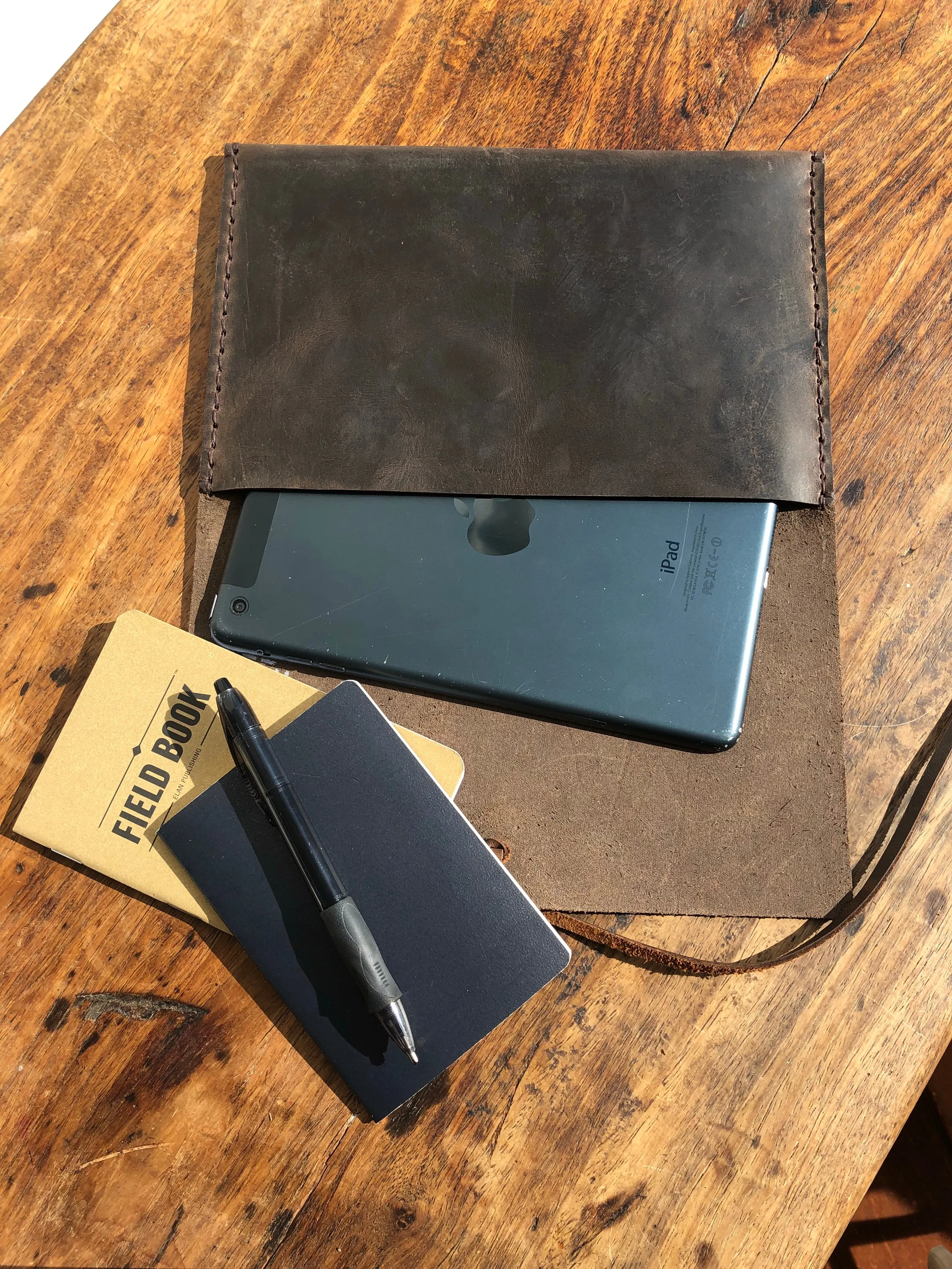 iPad mini case, Expresso leather tablet sleeve, Travel mini iPad clutch