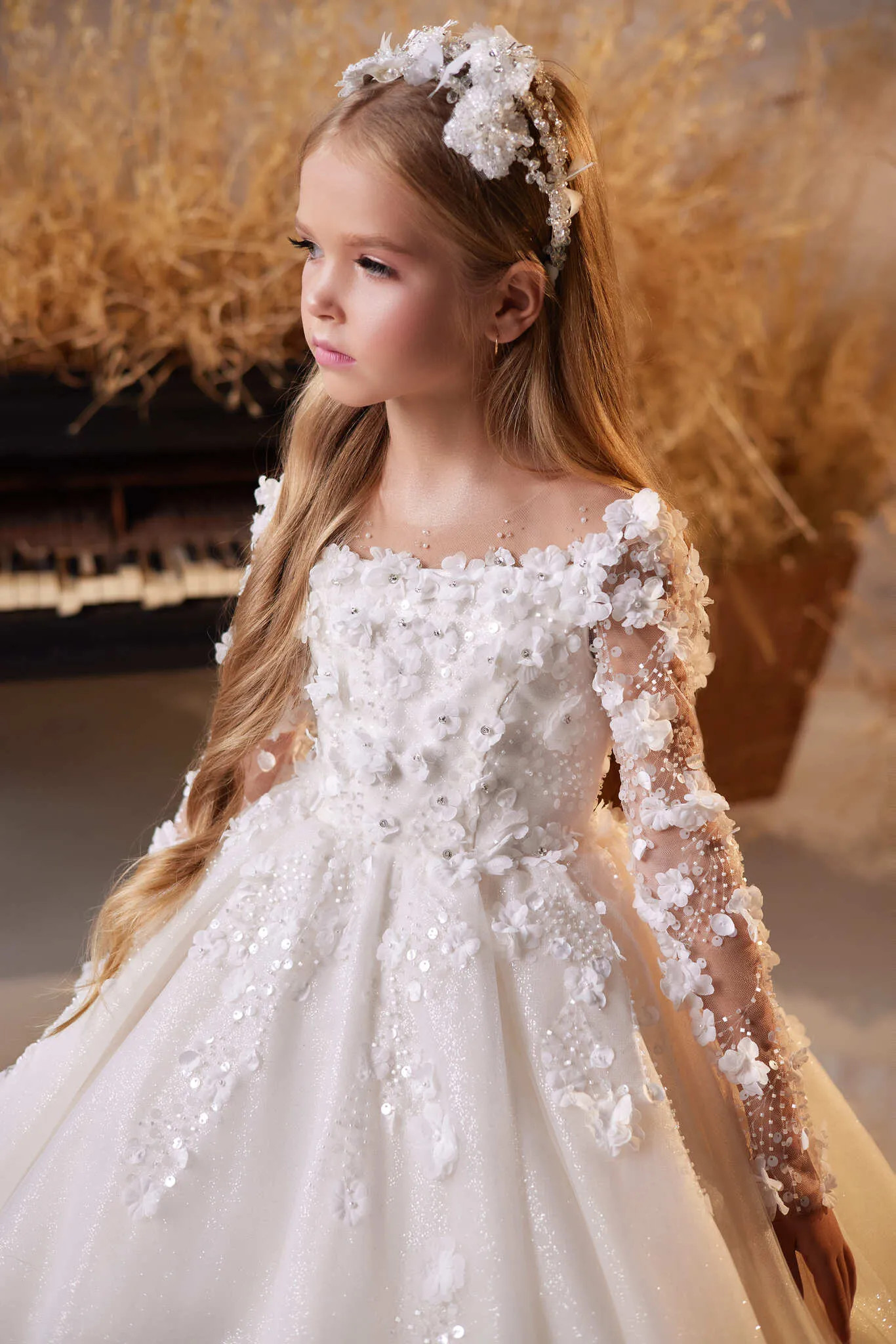 Irena Girls Communion Dress with Silk Flowers