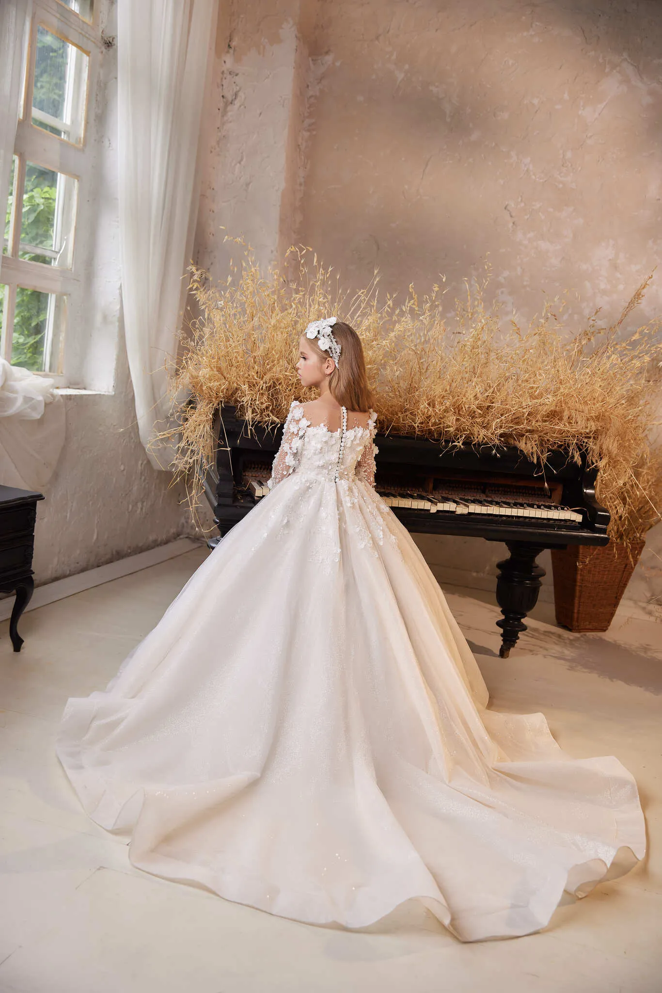 Irena Girls Communion Dress with Silk Flowers