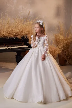 Irena Girls Communion Dress with Silk Flowers
