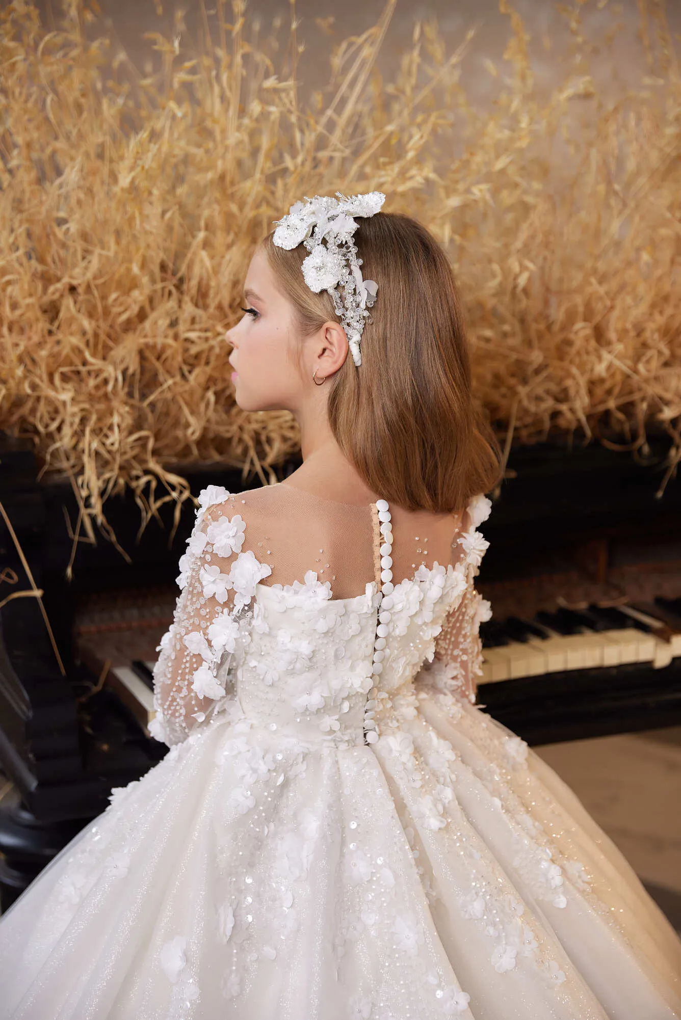 Irena Girls Communion Dress with Silk Flowers