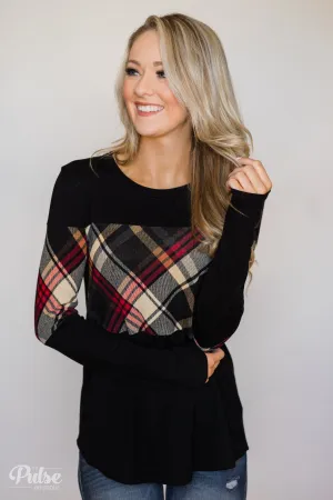 It Goes Like This Long Sleeve Plaid Top- Black
