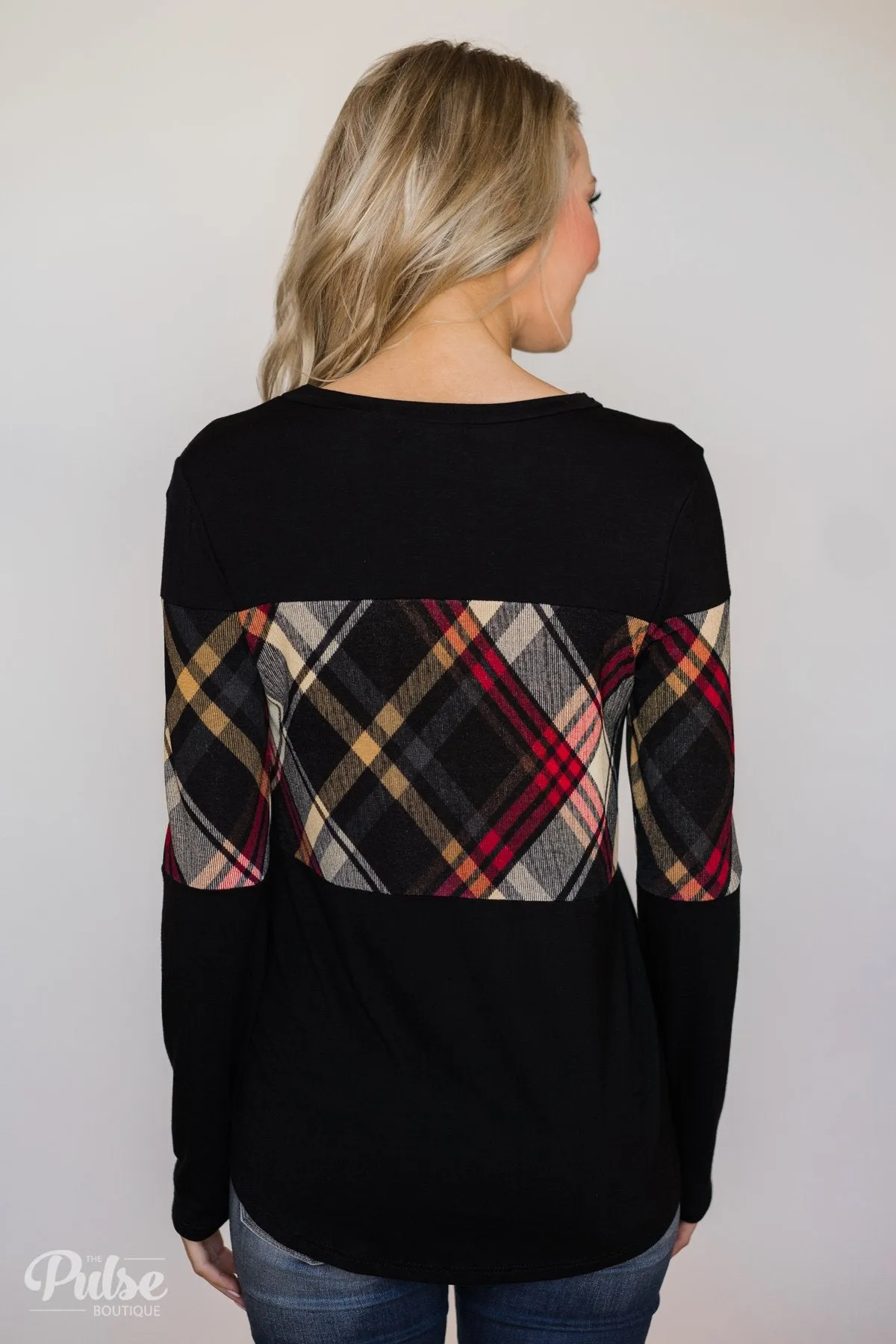 It Goes Like This Long Sleeve Plaid Top- Black