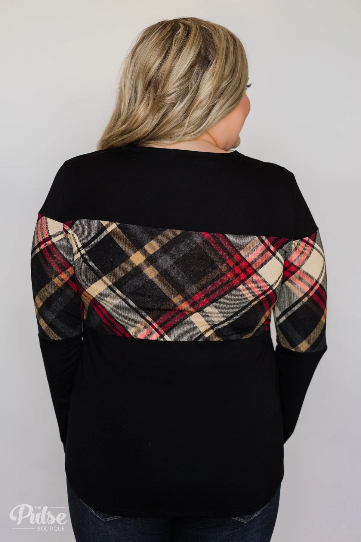It Goes Like This Long Sleeve Plaid Top- Black