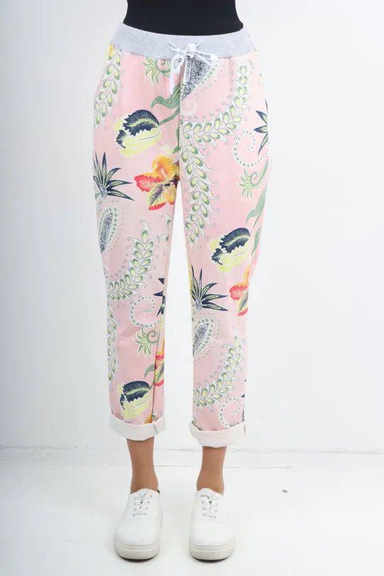 Italian Stretch Cotton Trousers ~ Pink Tropic ~ ONE SIZE