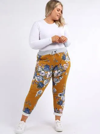 Italian Stretch Cotton Trousers ~ Winter Garden Mustard
