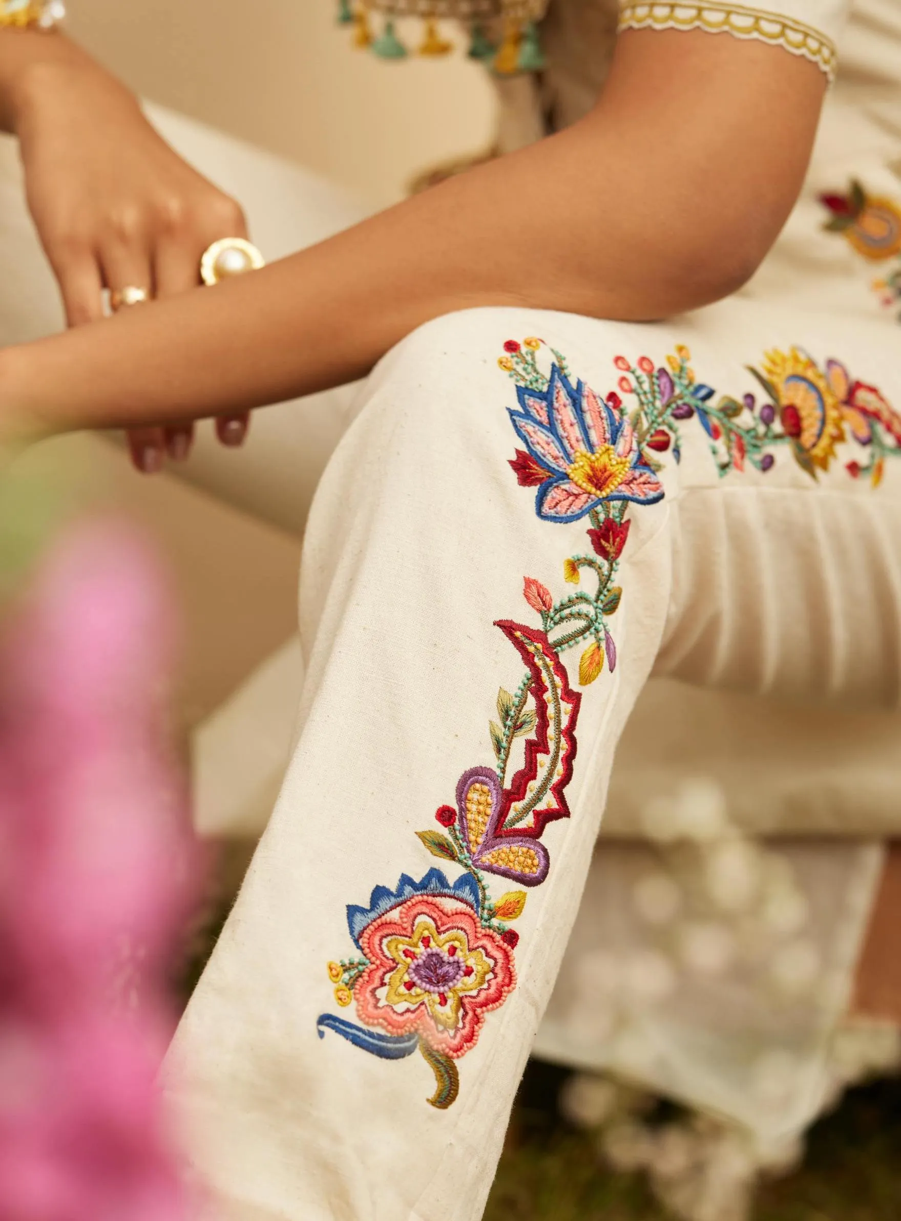 Ivory embroidered and cutwork jumpsuit
