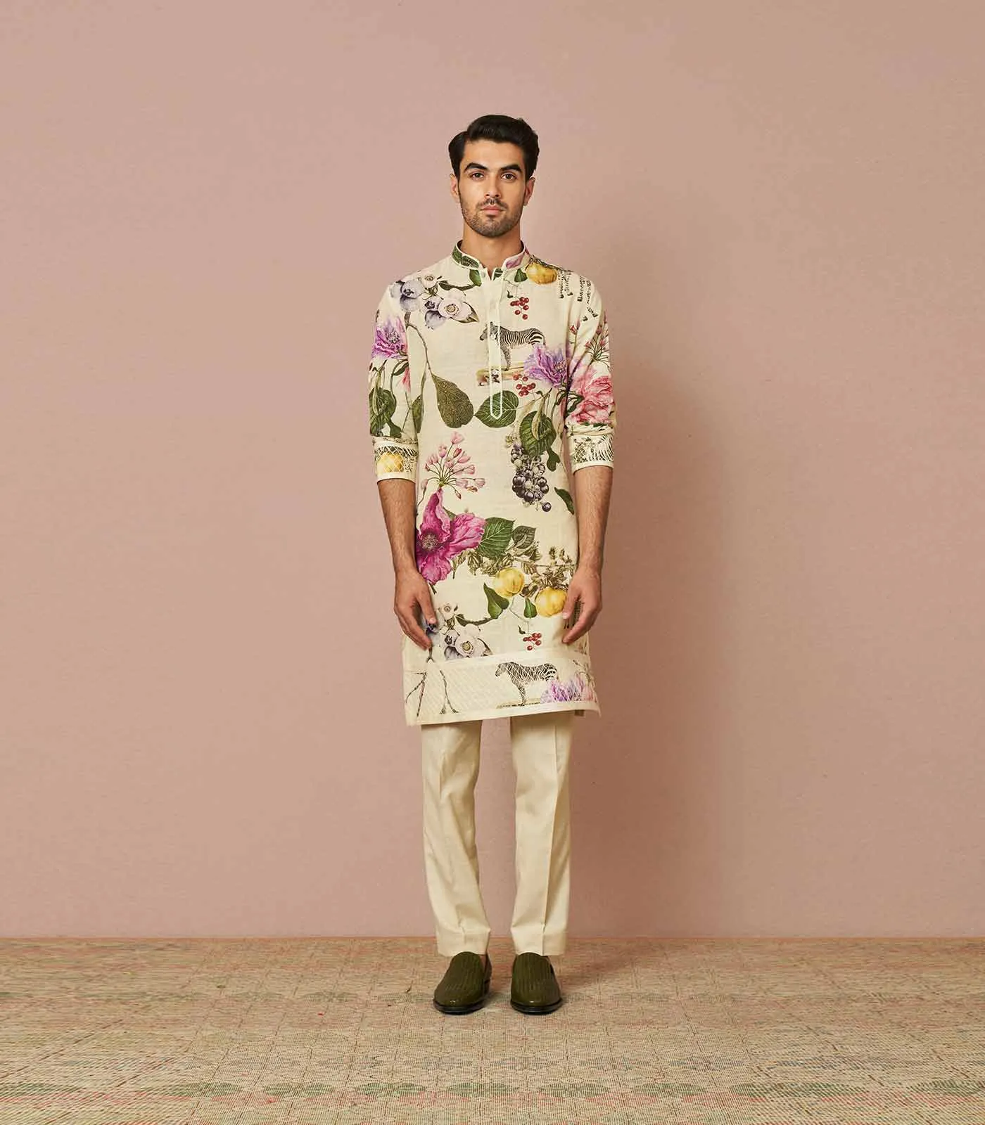 IVORY KHADI PRINTED KURTA SET