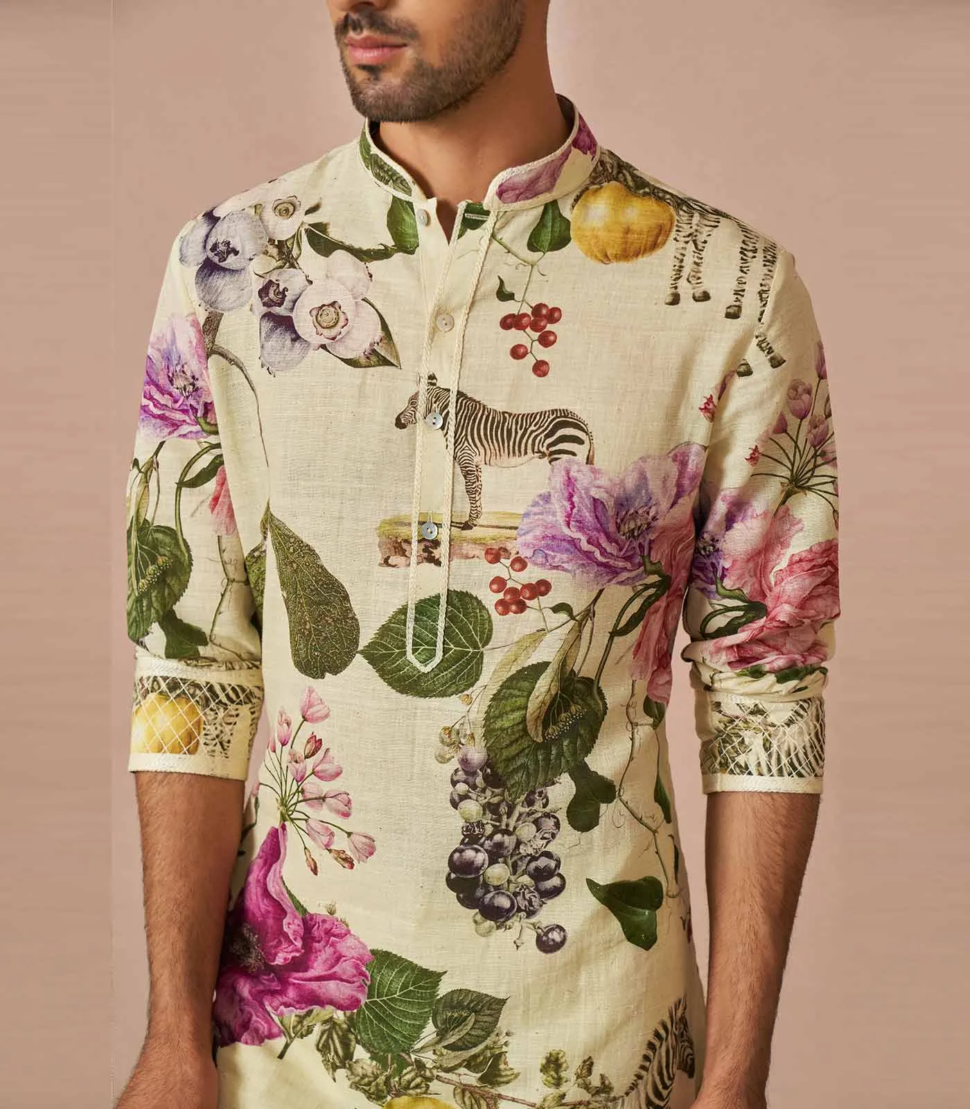 IVORY KHADI PRINTED KURTA SET