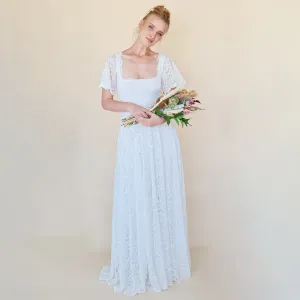 Ivory Square Neckline, Bohemian butterfly sleeves dress #1322