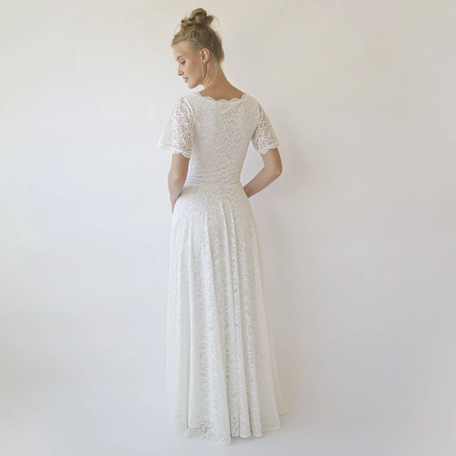 Ivory Square Neckline, Bohemian butterfly sleeves dress #1322