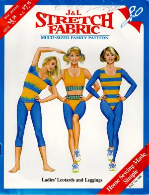 J & L Stretch 055 Womens Leggings and Leotards 1980s Vintage Sewing Pattern Size 6 - 22 UNCUT Factory Folded