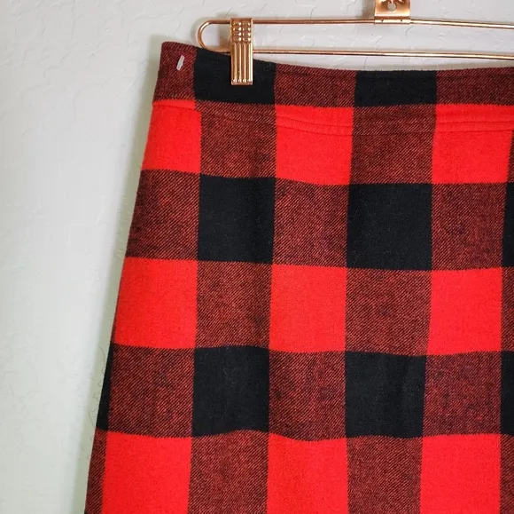 J. Crew Wool-Blend A-line Skirt Buffalo Check Plaid Holiday Print Red 4