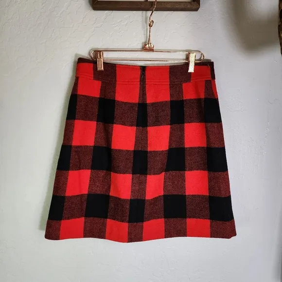 J. Crew Wool-Blend A-line Skirt Buffalo Check Plaid Holiday Print Red 4