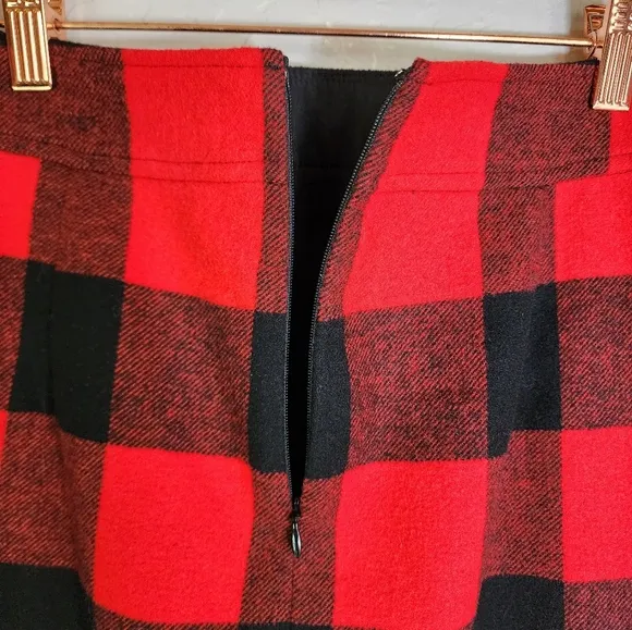J. Crew Wool-Blend A-line Skirt Buffalo Check Plaid Holiday Print Red 4