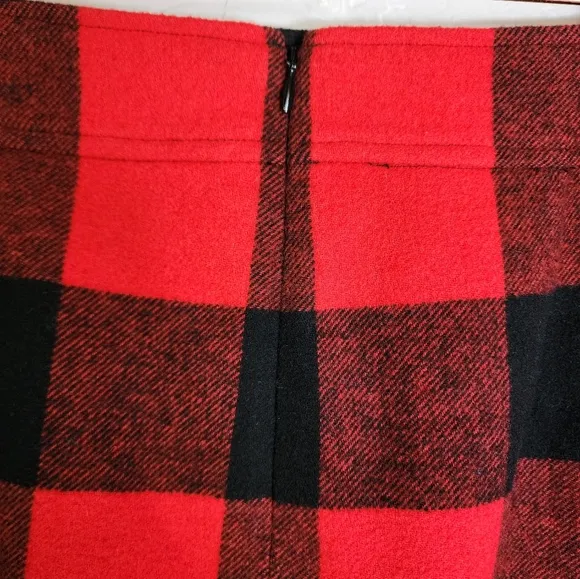 J. Crew Wool-Blend A-line Skirt Buffalo Check Plaid Holiday Print Red 4